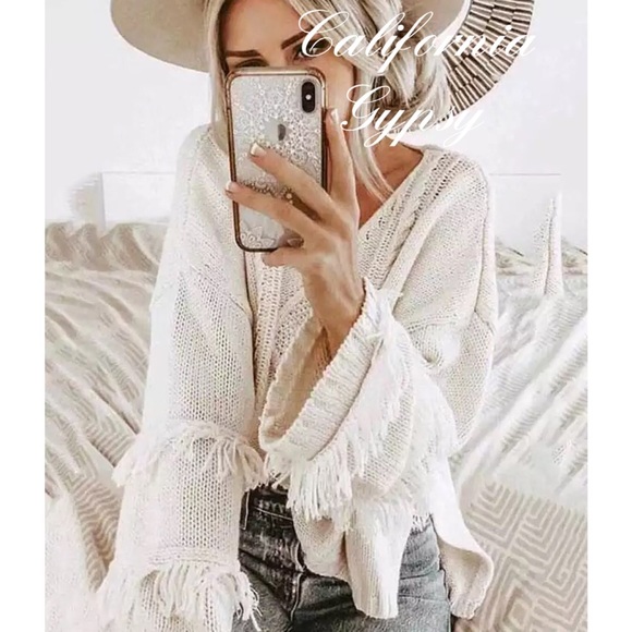 LAST ONE Fringe Knit Boho Oversized Sweater - Picture 7 of 9